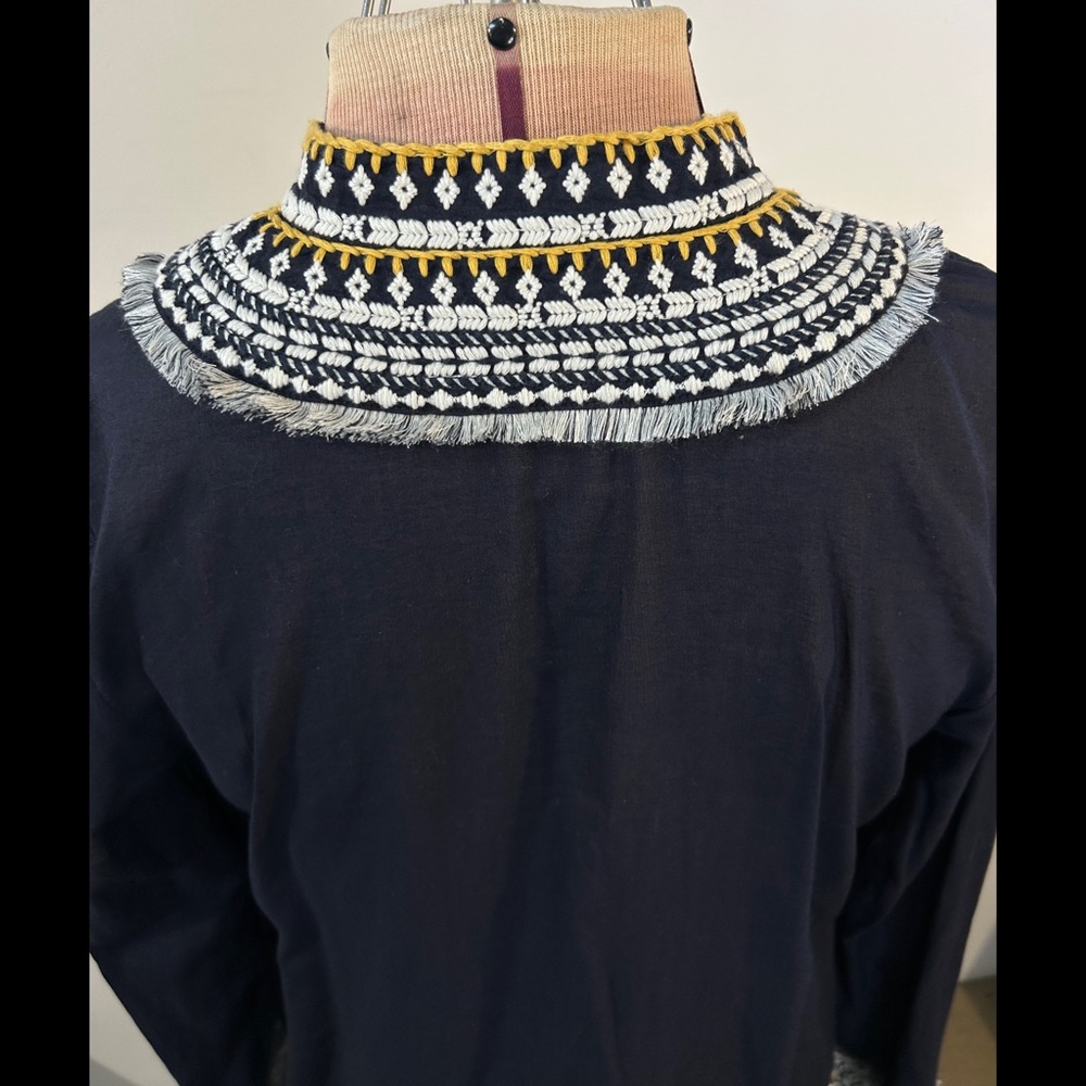 Tory Burch Embroidered Fringe Tunic Top in Navy Size 6 - Picture 8 of 12